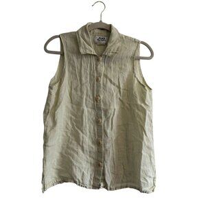 Flax Women's Green Button down Sleeveless Collard Top Size Small Bohemian